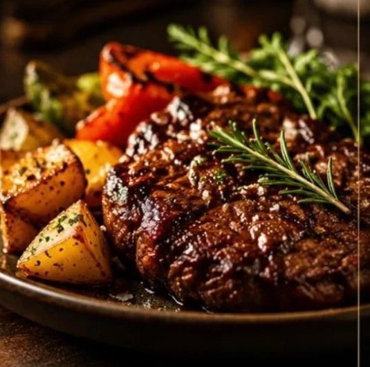 Costillar a la parrilla con papas rústicas y verduras servido en Donde Wlas